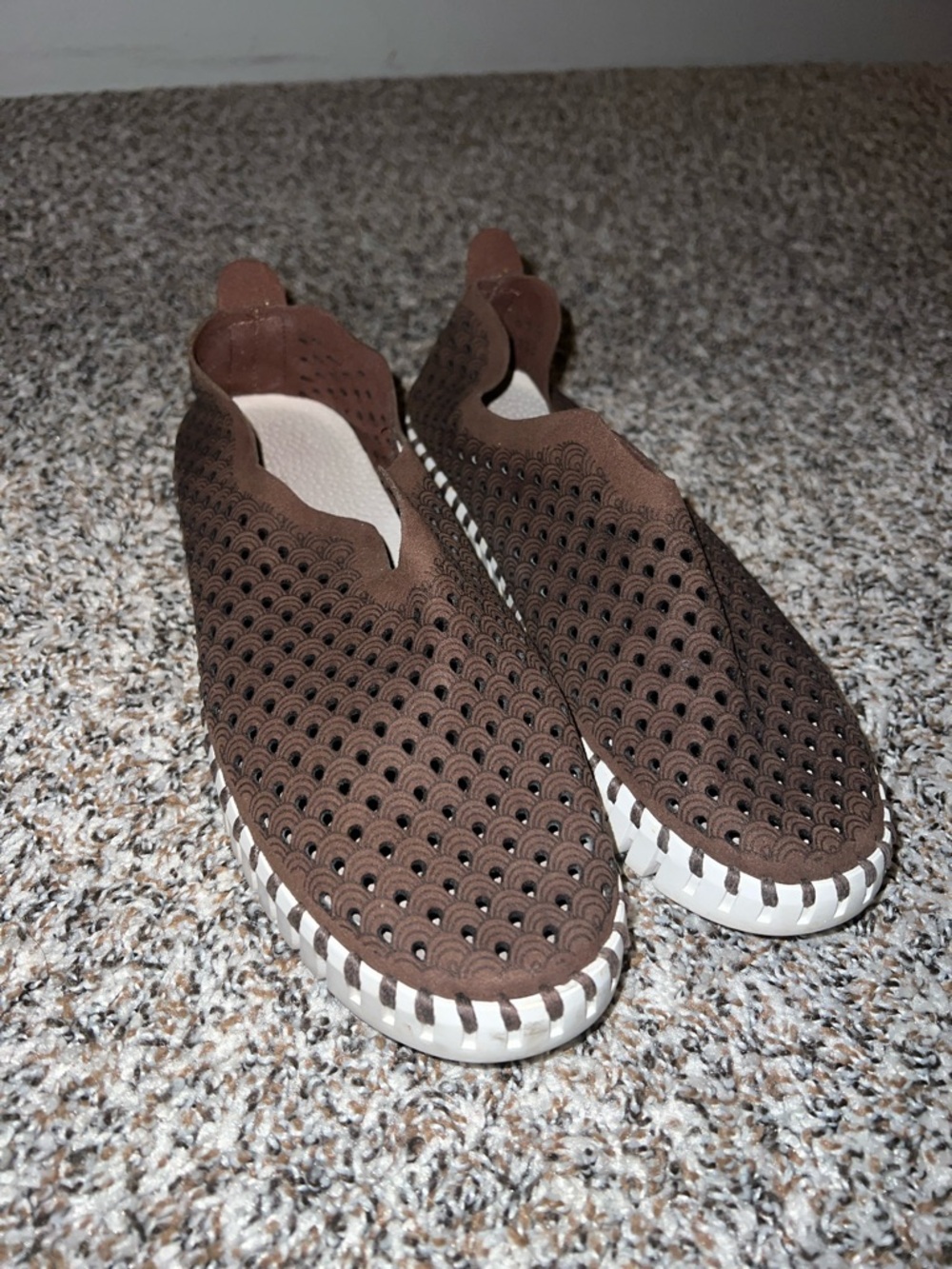 Brown Perforated Slip-On Casual Flats